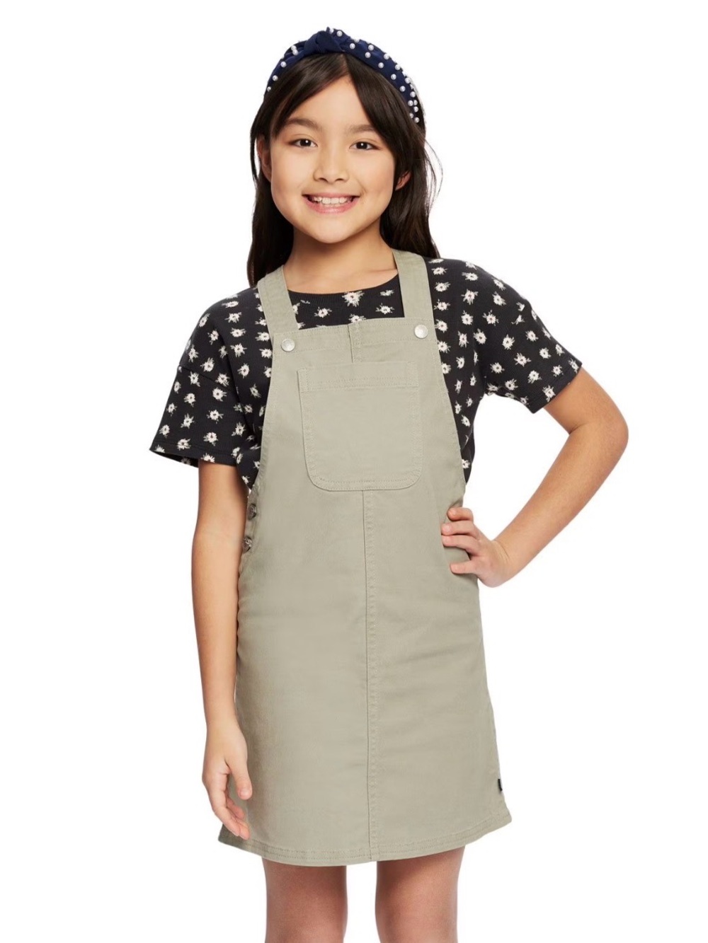 GAP Kids Girls 6 6X Green Overall Dress Floral Tee 2 Piece Set Casual NWT